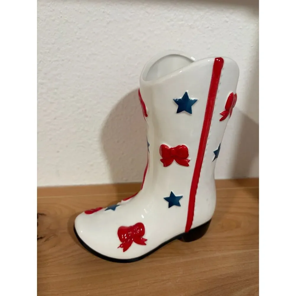 Americana Ceramic Cowboy Boot Vase NWT